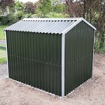 Green metal shed for bowling green